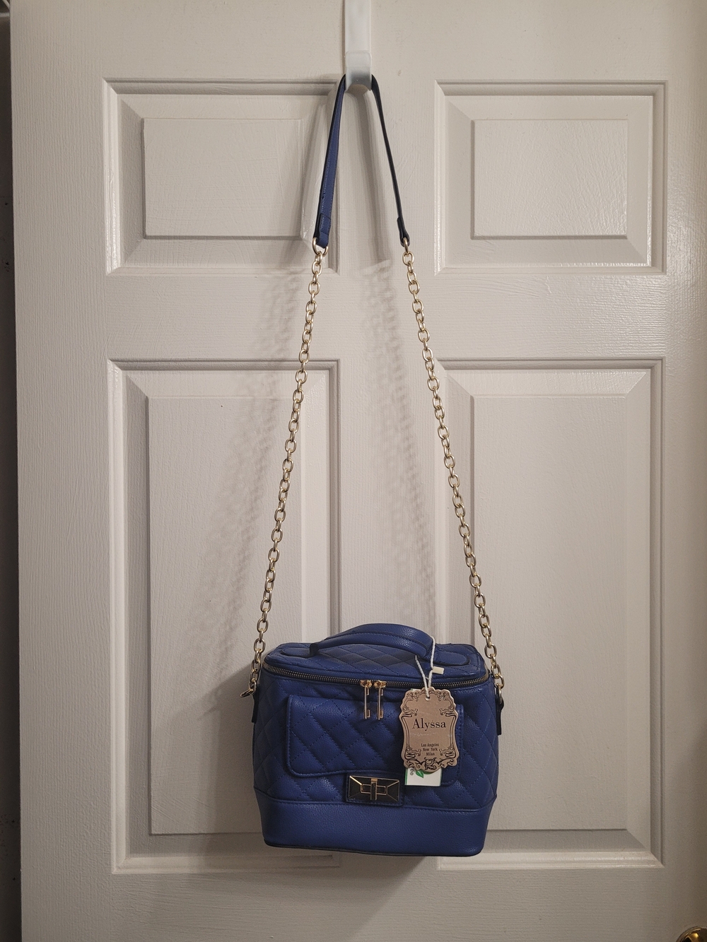Quilted Blue Chain-Handle Crossbody Bag
